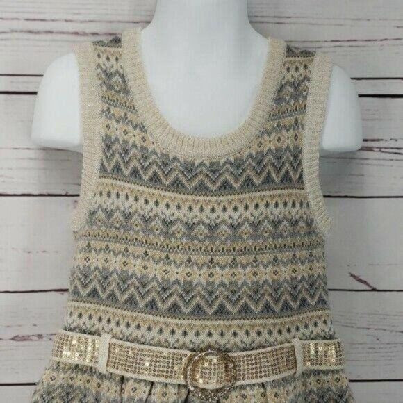 Little Lass Girls Crochet Tan Zig Zag Boho Sleevless Sweater Dress Size 5 - Picture 2 of 8